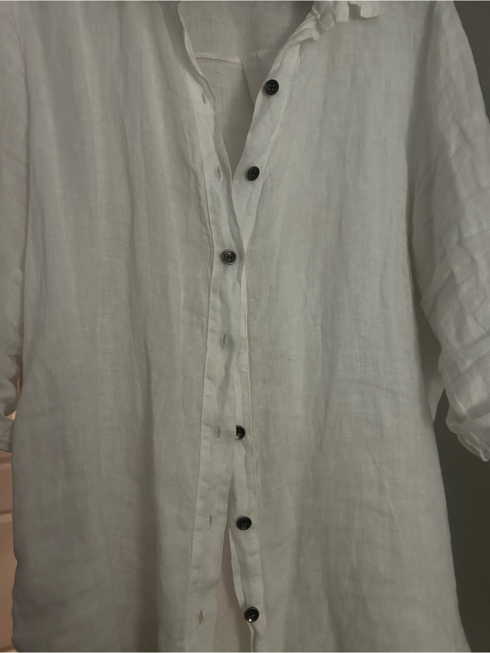 Made in Italy 100% linen Classic White Linen Button-Up Shirt - Picture 5 of 7